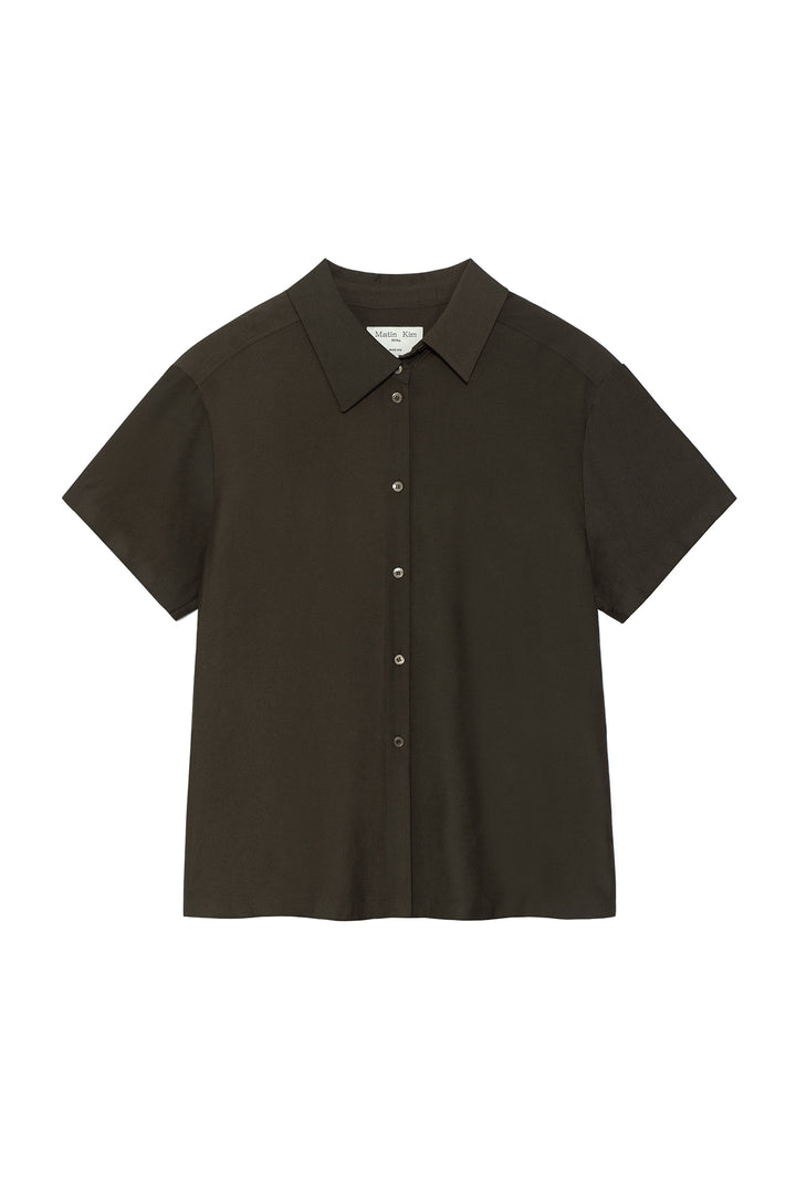 Matinkim Unbalance Collar Half Shirt IN Khaki Brown