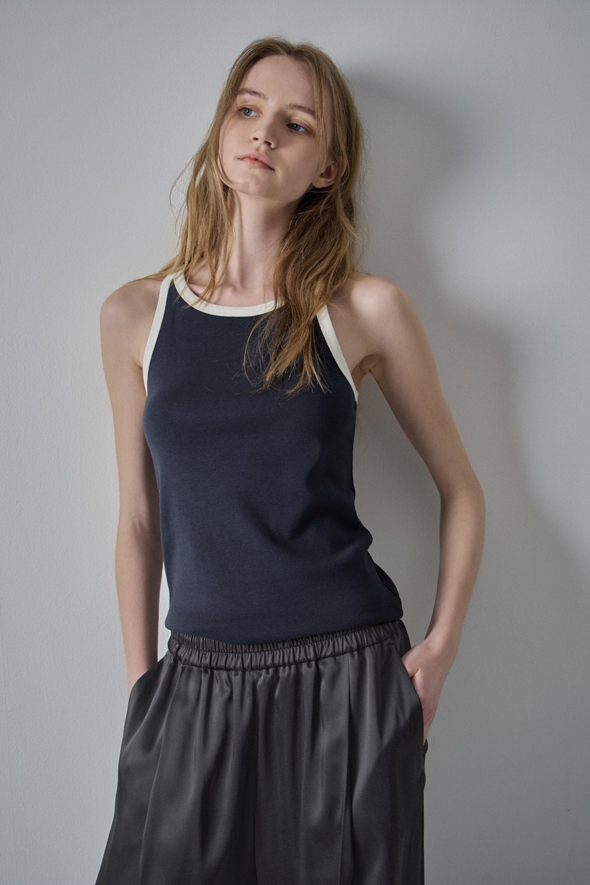 Facade Pattern Ringer Cotton Sleeveless Top