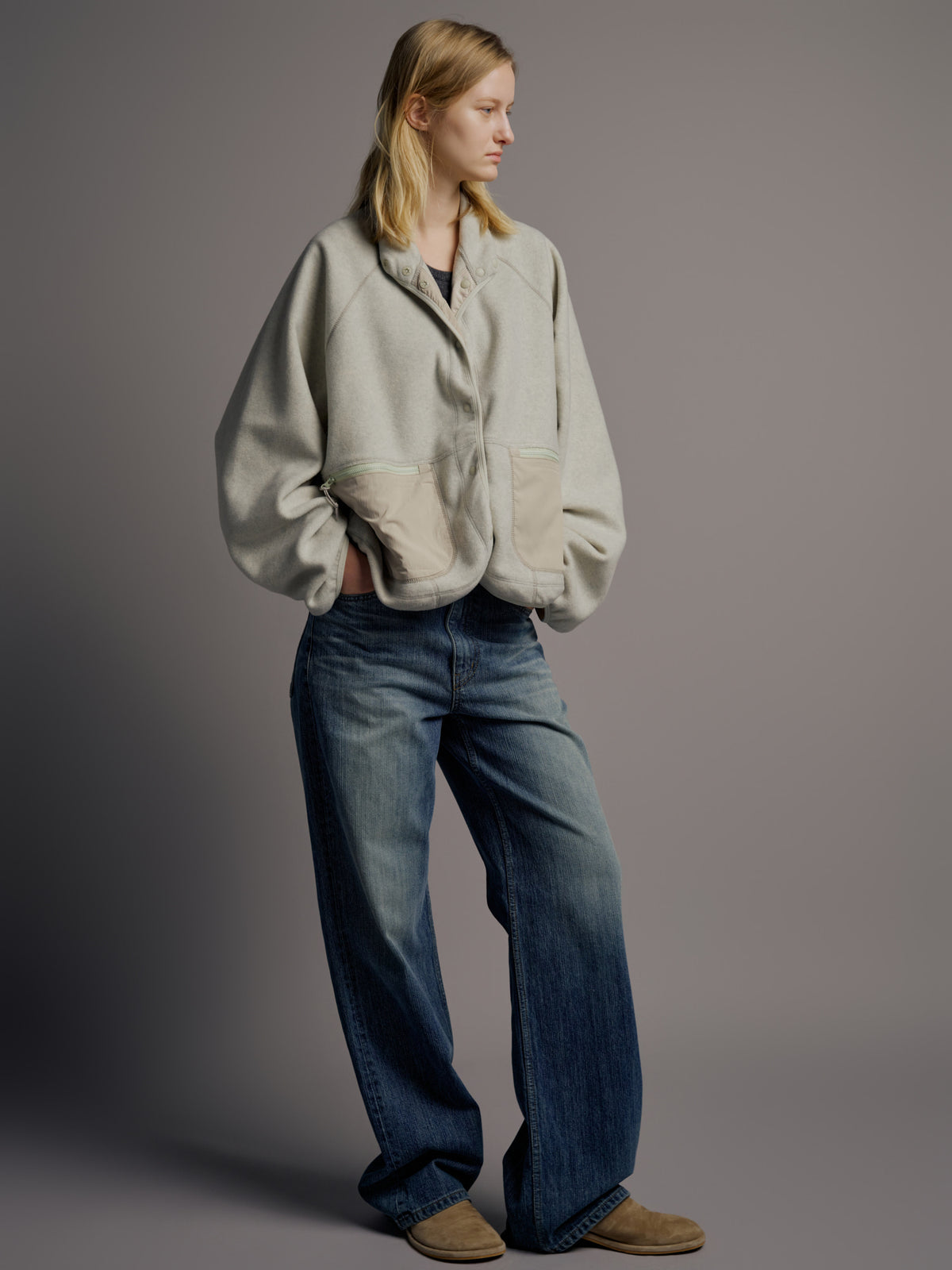 Facade Pattern Utility Wool Fleece Jumper oatmeal