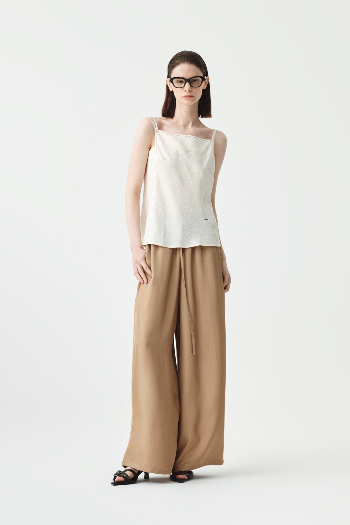 Matinkim Belted Silky Wide Pants IN Beige