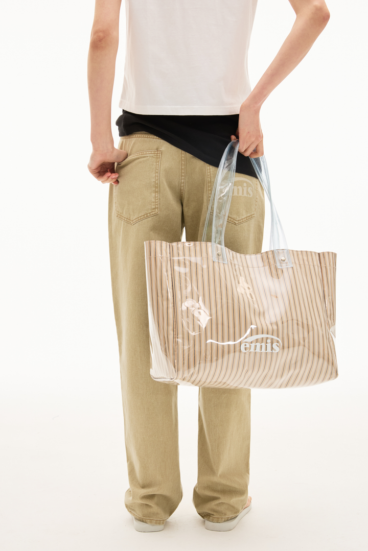 Emis Clear Stripe Shoulder Bag-Beige