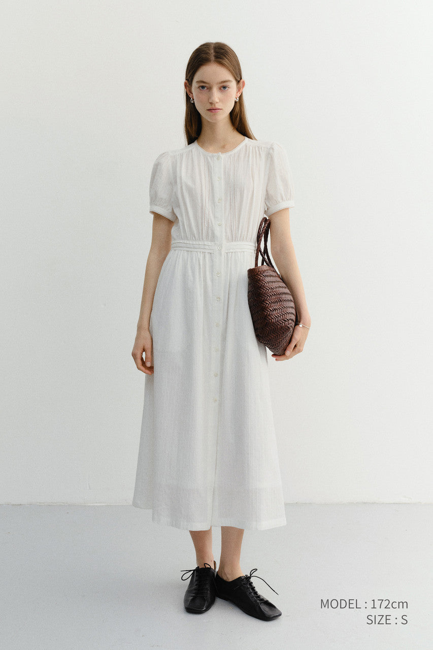 Dunst Maxi Shirring Half Sleeve Dress Ivory