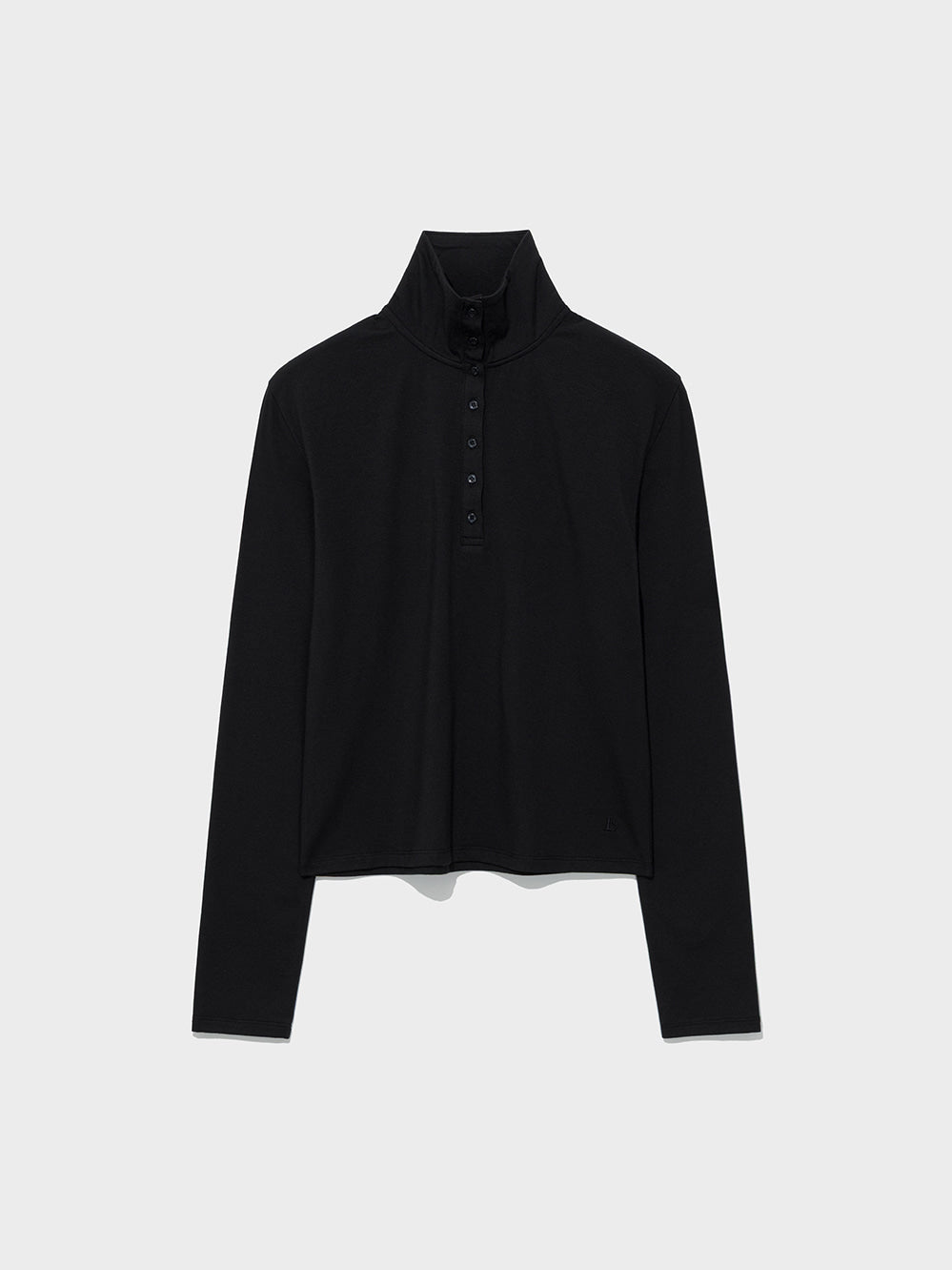 Low Classic Buttoned High-Neck Tee Black