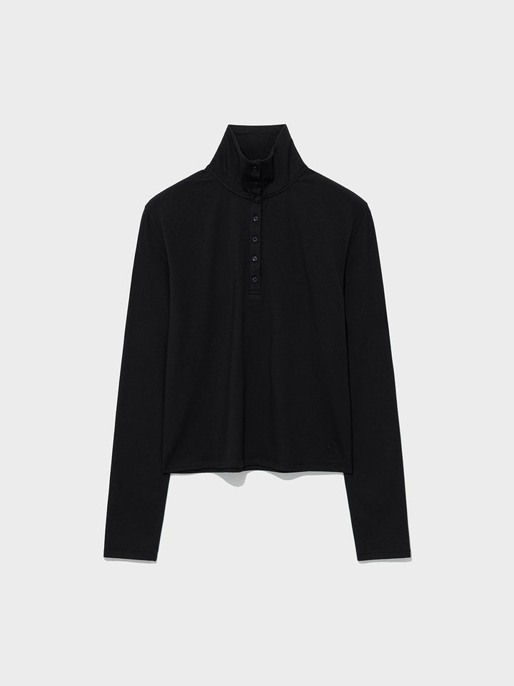Low Classic Buttoned High-Neck Tee Black