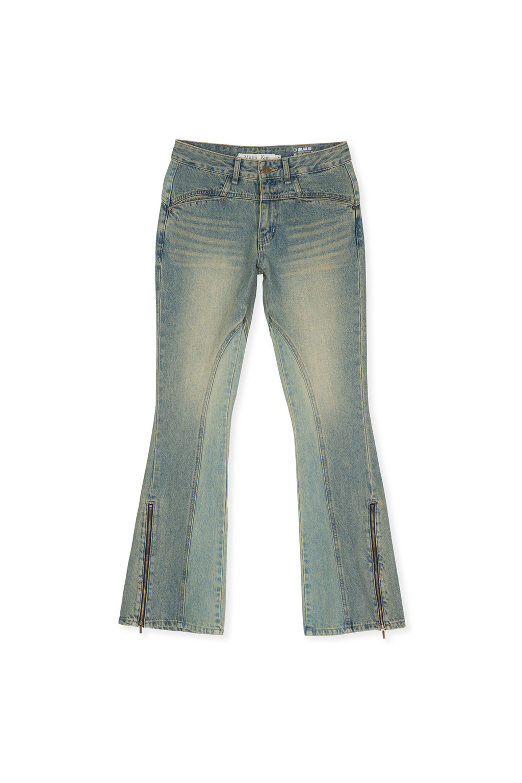 [matinkim] PEACHES ZIPPER DETAIL BOOTS CUT DENIM PANTS IN LIGHT BLUE
