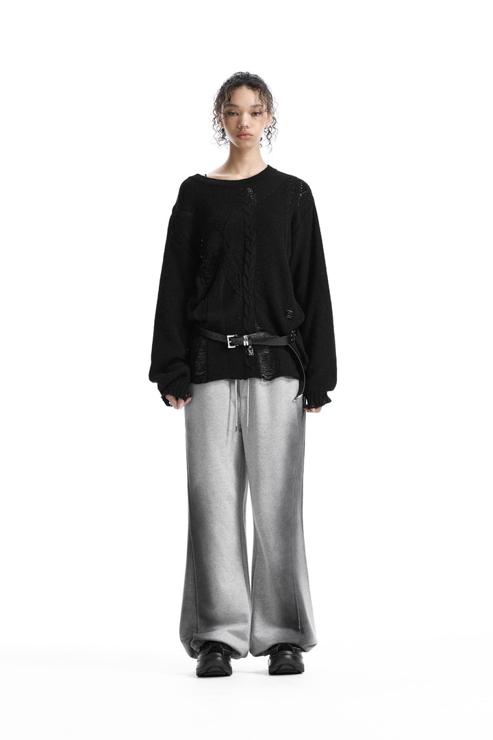 Treemingbird Distressed Cable-Knit Top Black
