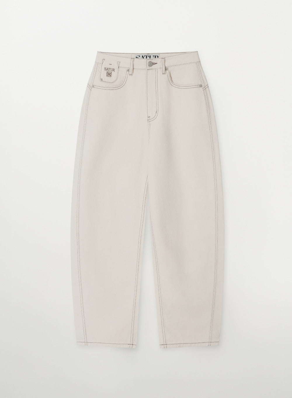 [SATUR] Round Collar Denim Pants - Ecru
