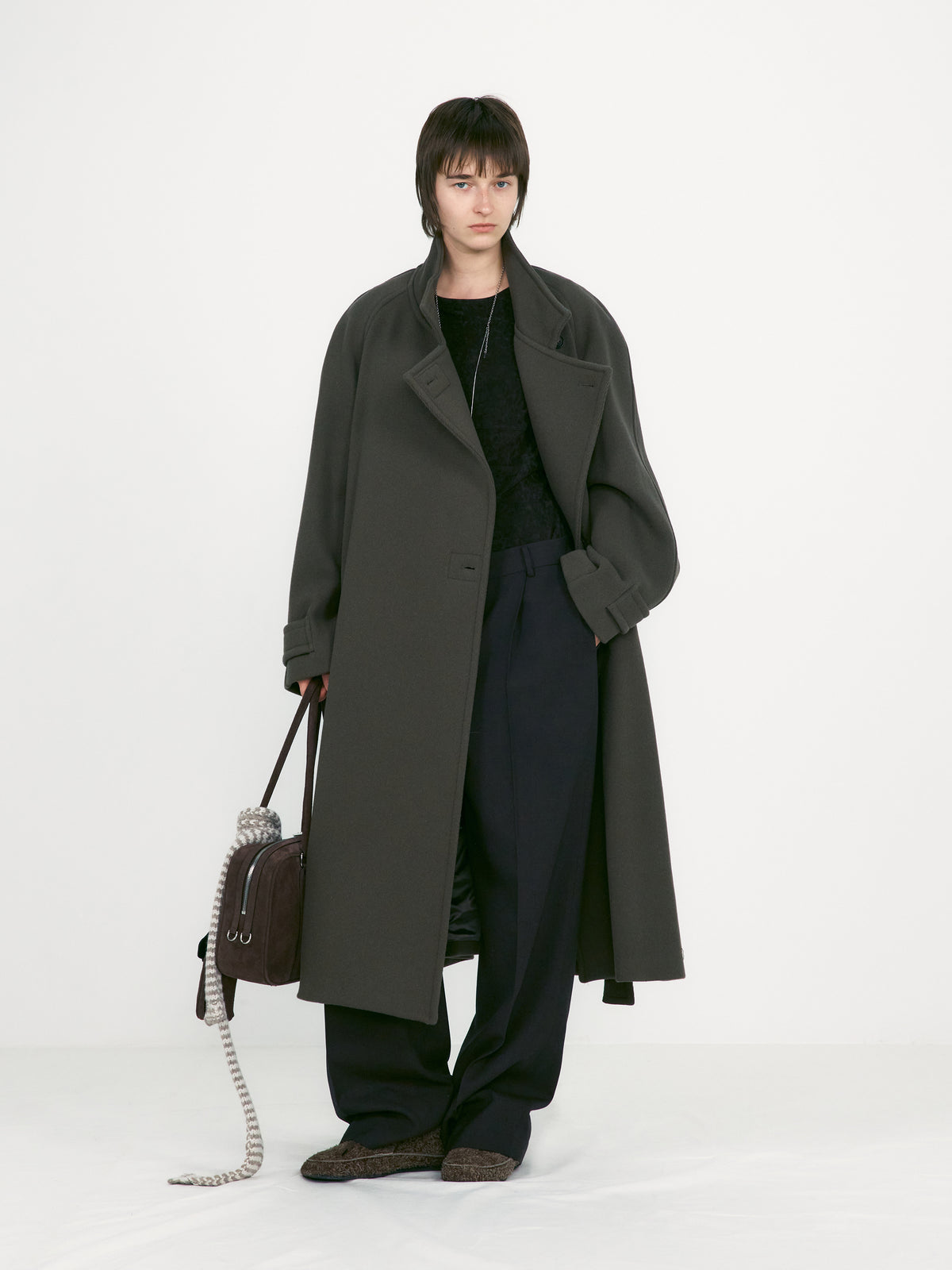 Low Classic Soft Wool Twill Wrap Coat Khaki