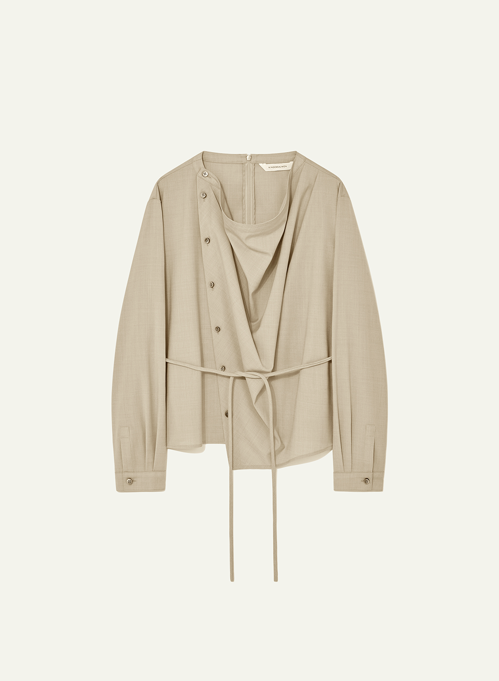 Kindersalmon Draped Allen Blouse Sand Beige (Merino Wool)