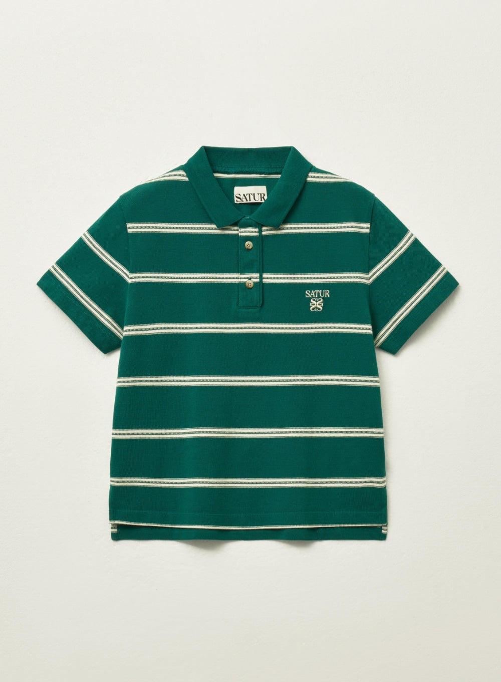 [satur] (W) Stripe Pique Polo T-Shirt - Deep Green
