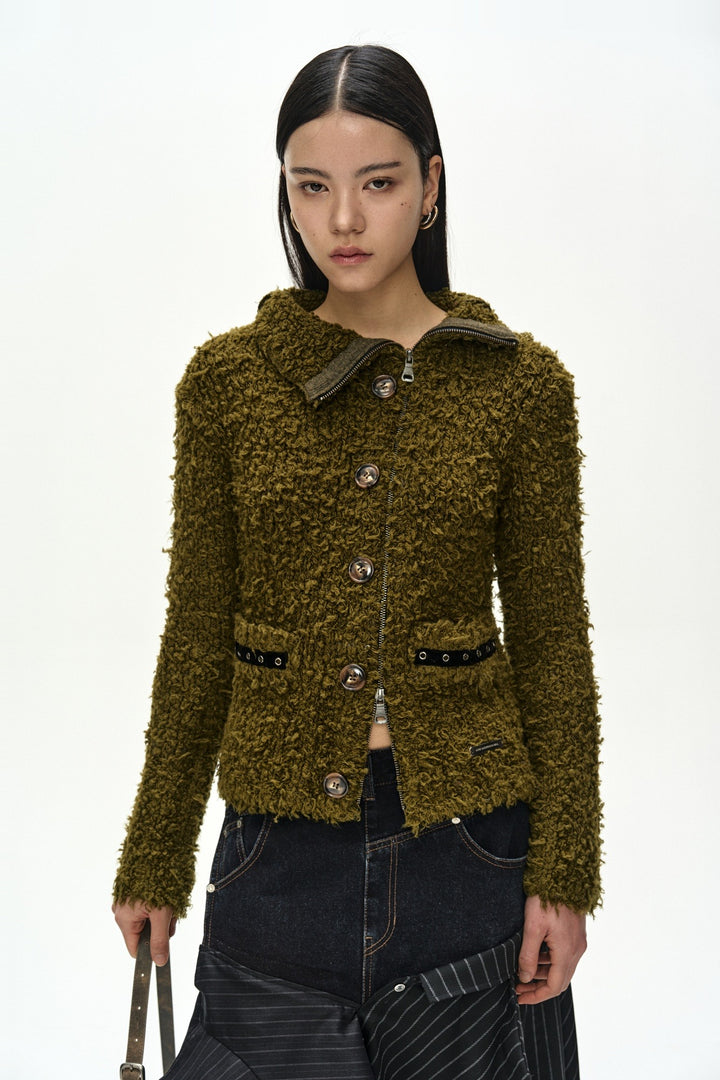 Andersson Bell Button & Trim Hairy Zip-Up Cardigan