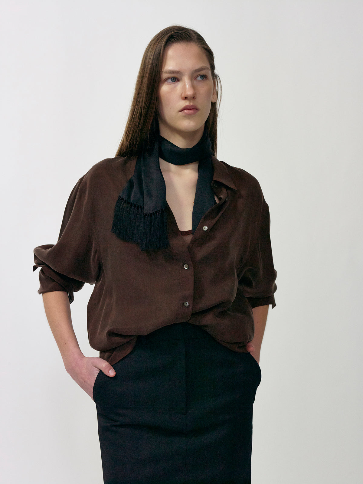 Nothing Written Tassel silk scarf (Black) (Pre-order, ships from Nov 11)