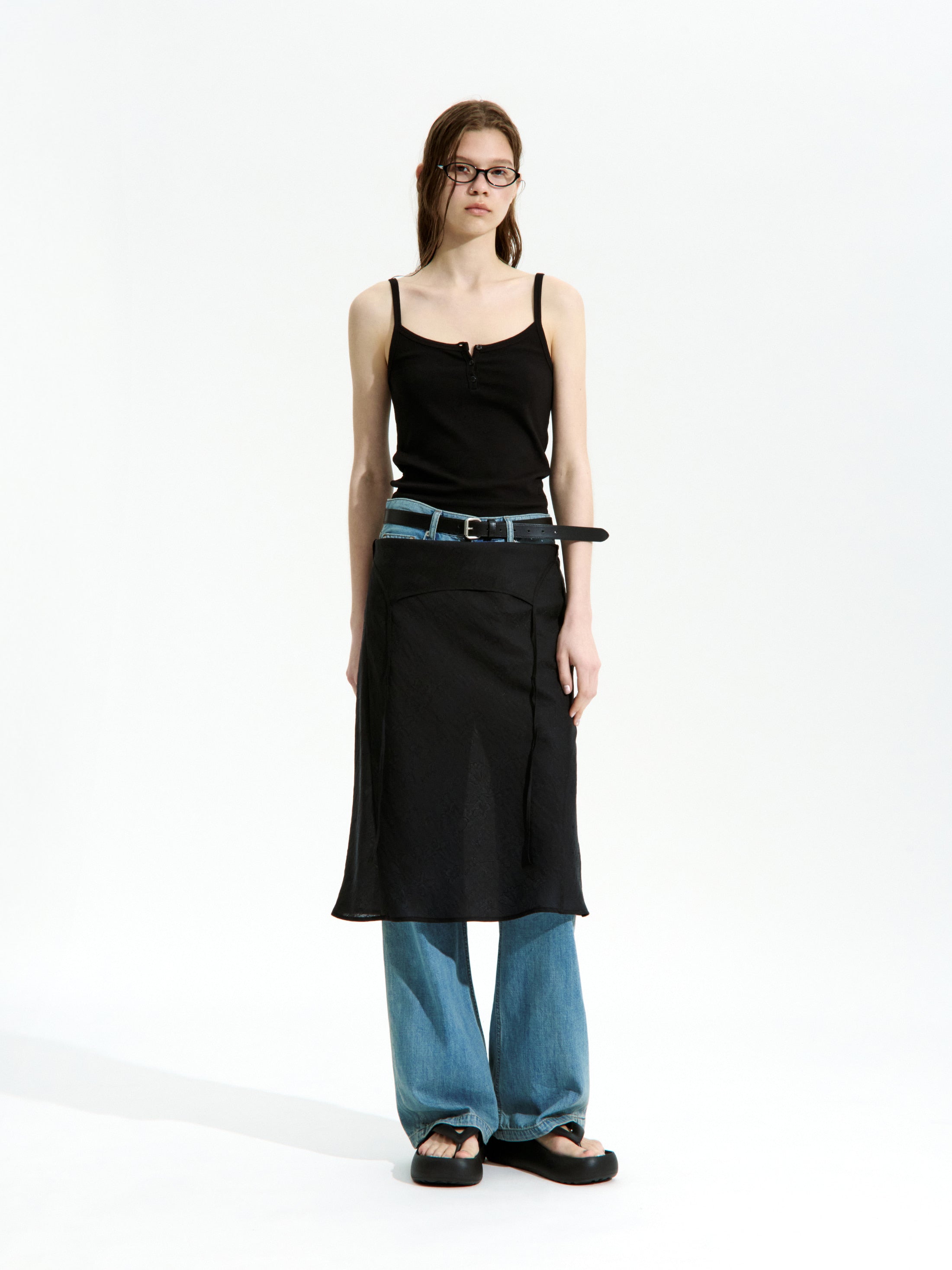 Low Classic Silky Floral Layered Dress Black