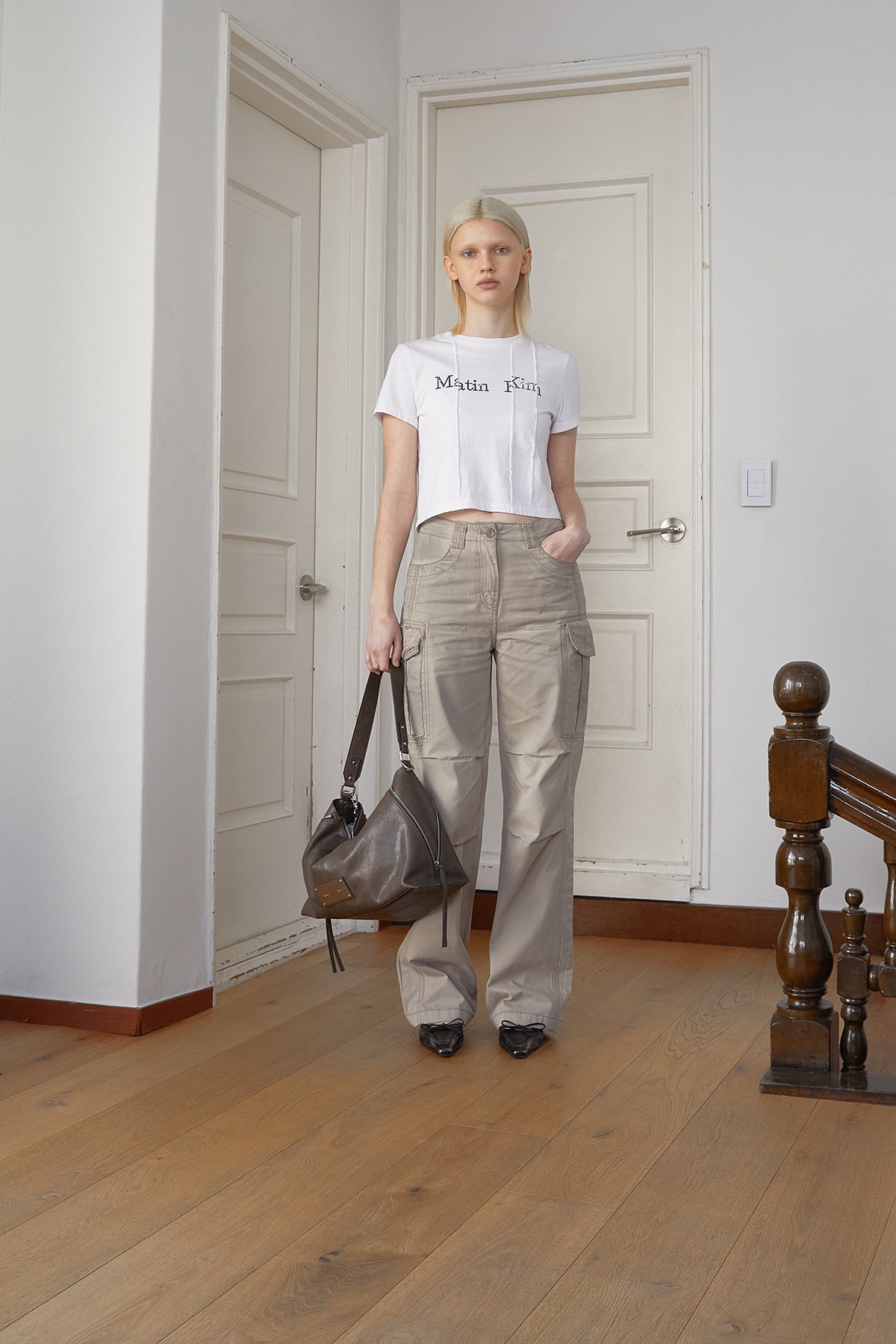 [matinkim] WASHED COTTON CARGO PANTS IN BEIGE