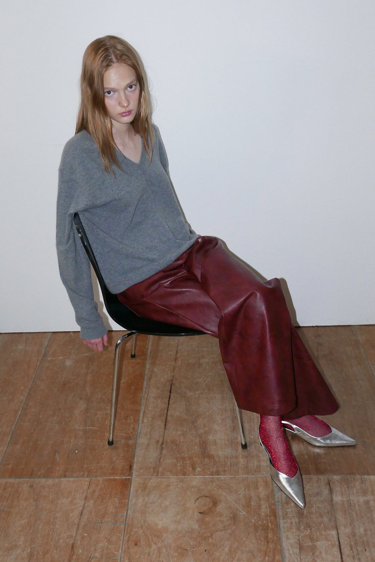 Overdueflair Semi Wide Leather Pants Red