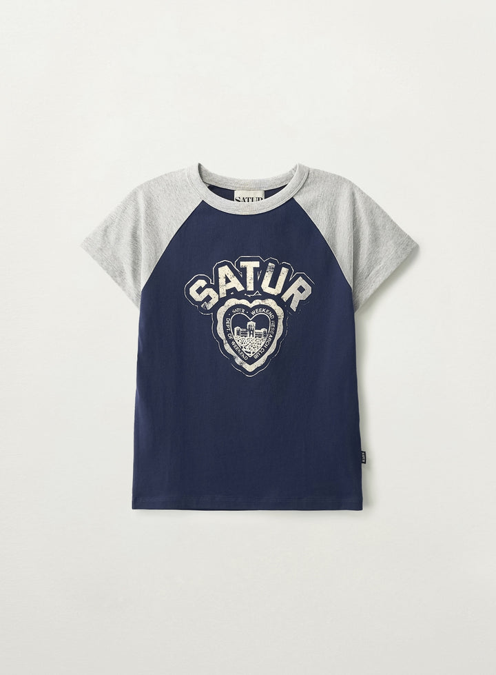 Satur (W) Heart Graphic Raglan T-Shirt - Navy