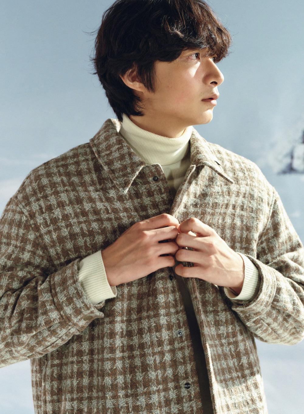 [satur] Check Fleece Shirt Jacket - Gray