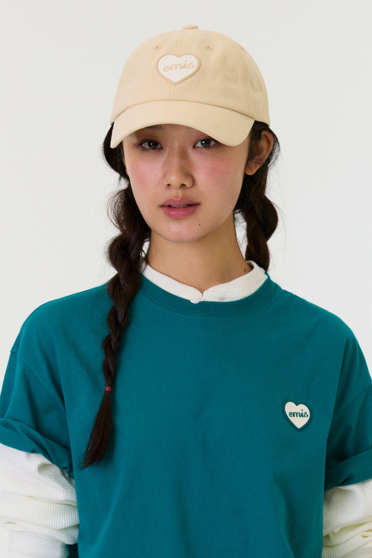 Emis Heart Rubber Patch Ball Cap-Beige