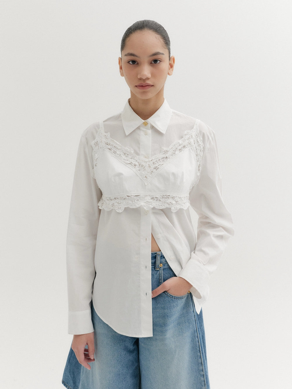 EENK Lace Trim Bra Top - White
