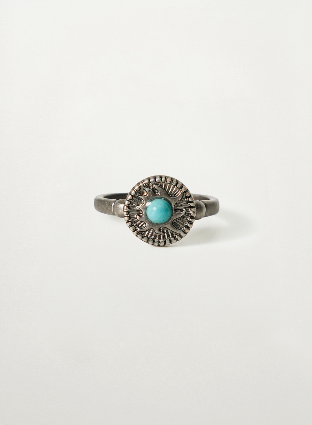 Satur Sun Retro Synthetic Turquoise Ring - Silver