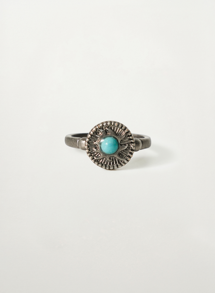 Satur Sun Retro Synthetic Turquoise Ring - Silver