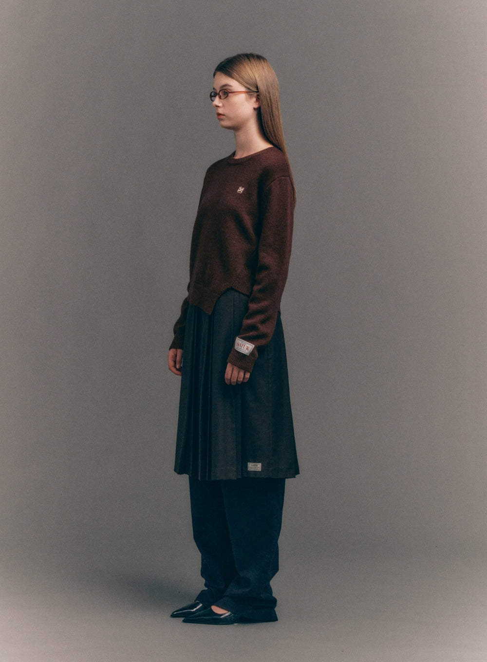 [satur] (W) Dublin Unbalanced Cashmere Blend Knit - Brick Brown