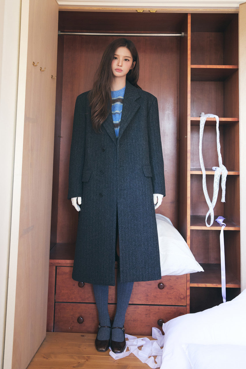 Dunst Unisex Boxy Tailored Coat Grey Herringbone
