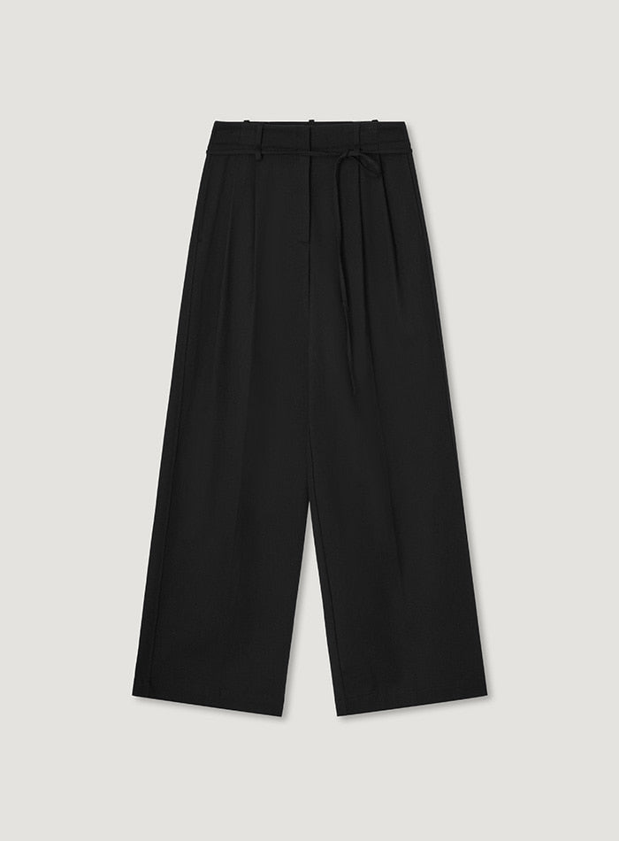 Mango Maniplease Bian Wide Tuck Pants Black
