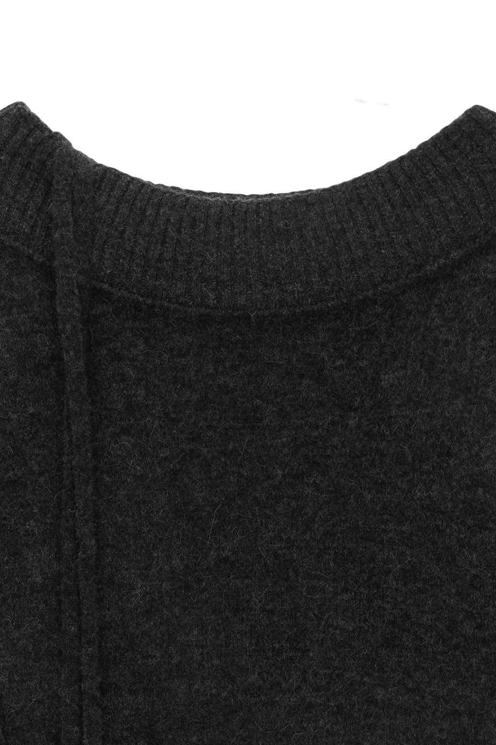 [matinkim] OFF SHOULDER STRING KNIT PULLOVER IN CHARCOAL