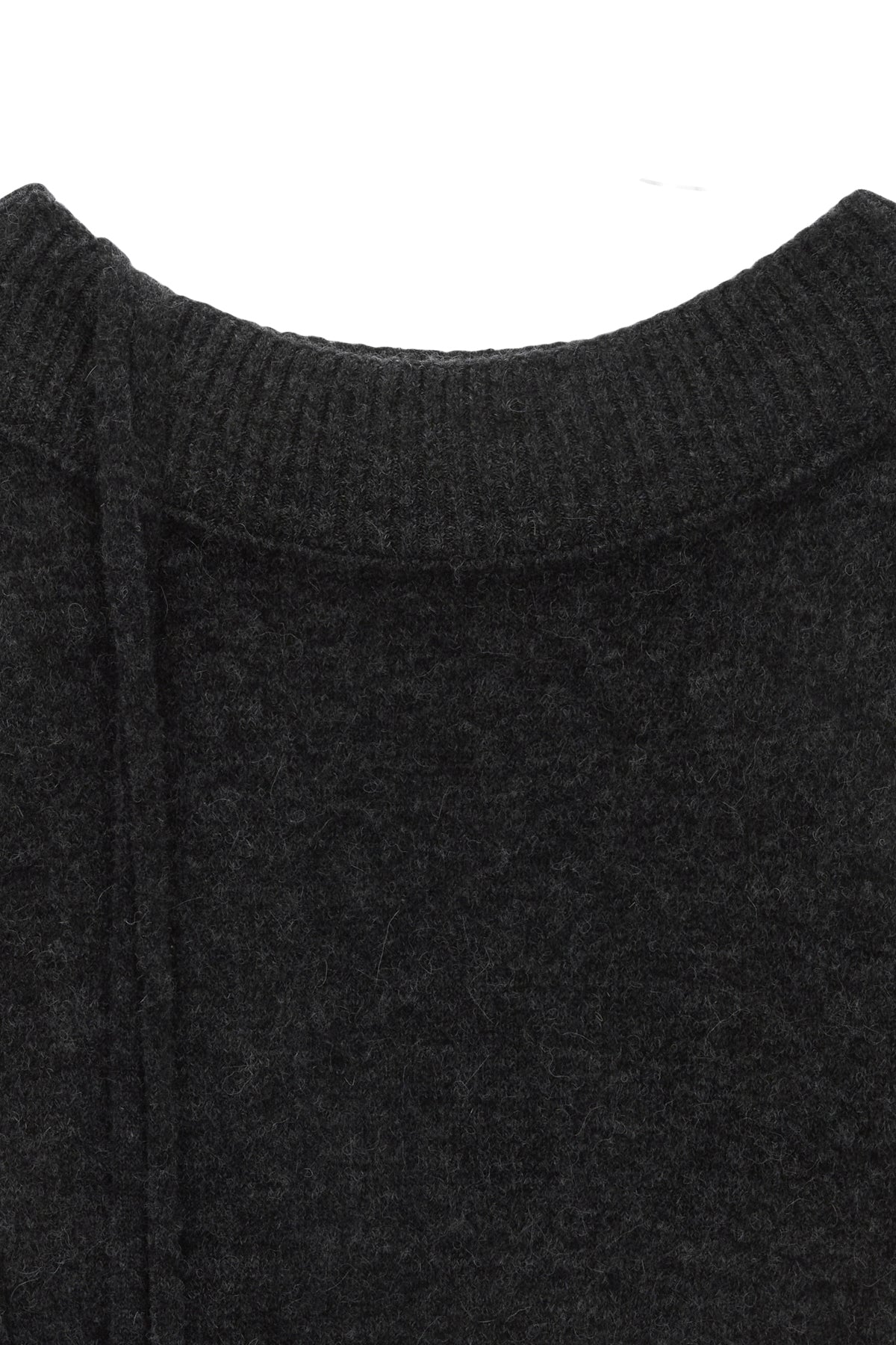 [matinkim] OFF SHOULDER STRING KNIT PULLOVER IN CHARCOAL