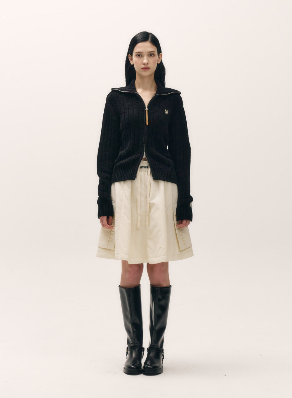 [satur] (W) Faro Boucle Knit Zip-up - Black