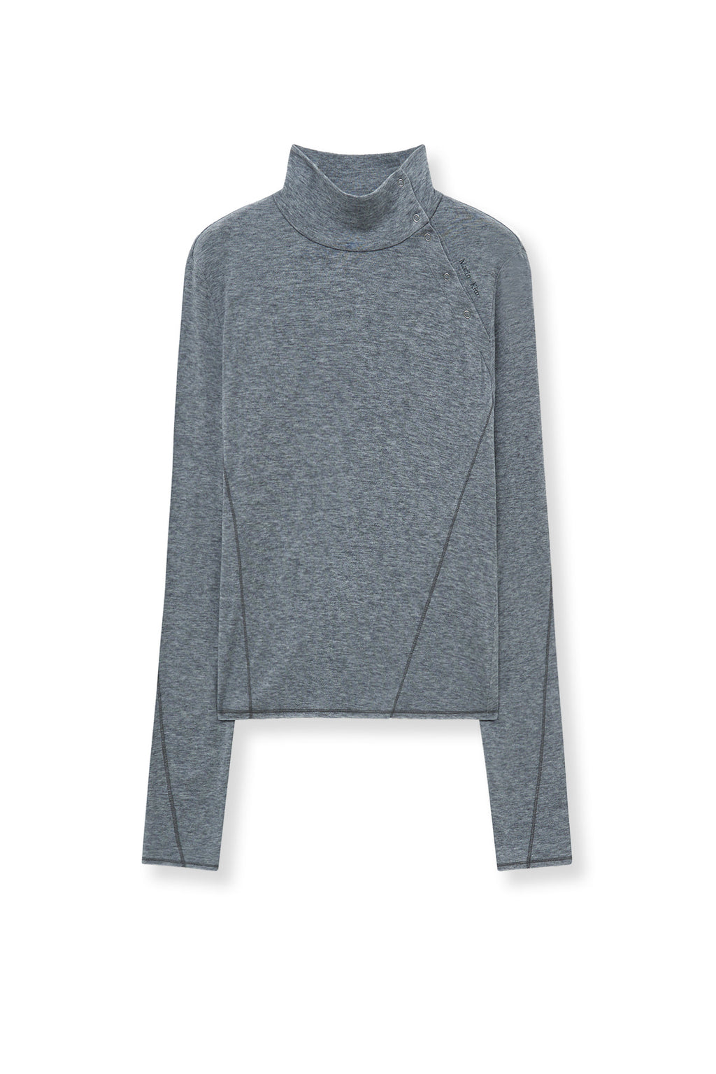 [matinkim] BUTTON SLIT HALF NECK TOP IN GREY