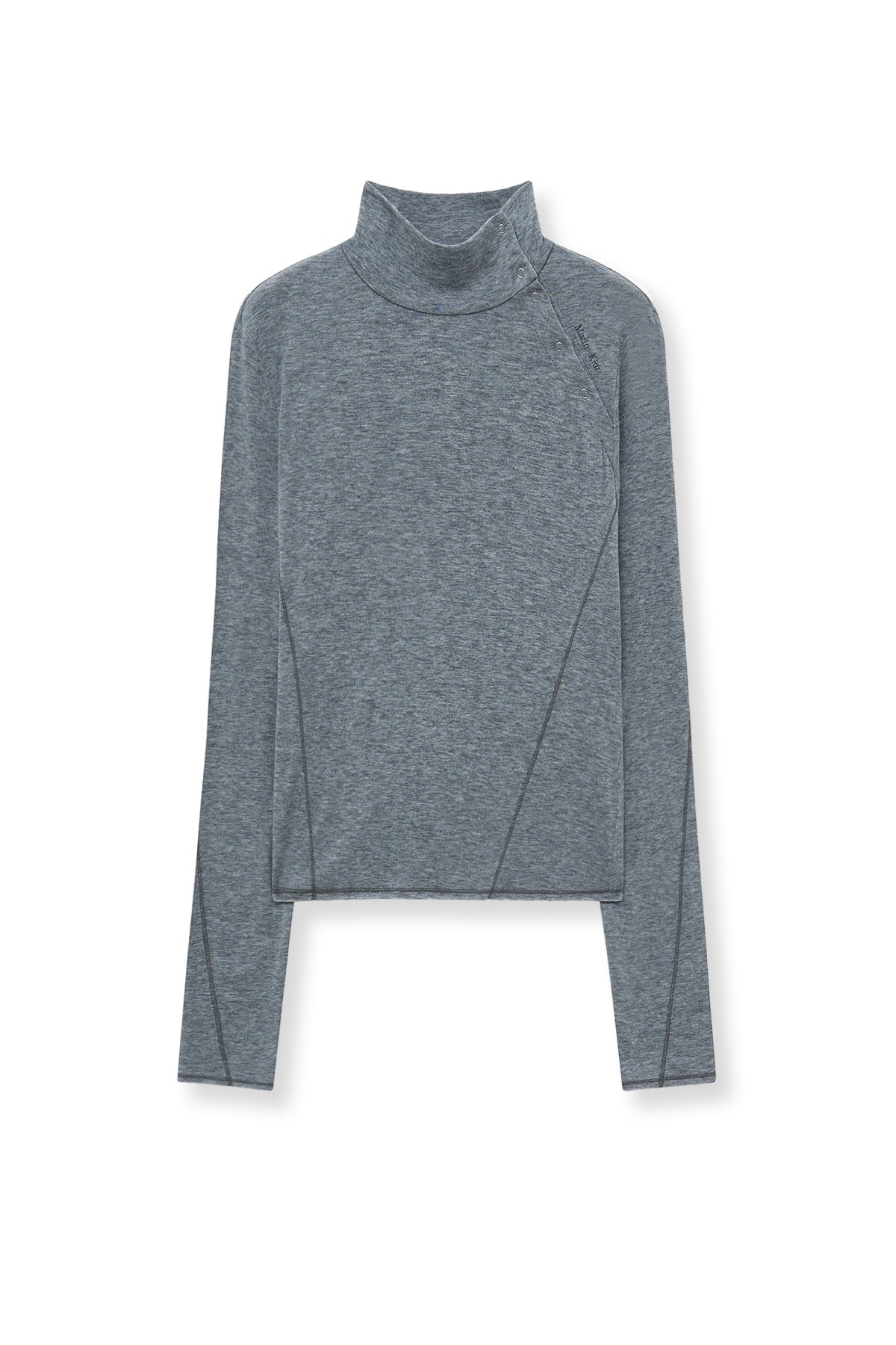 [matinkim] BUTTON SLIT HALF NECK TOP IN GREY