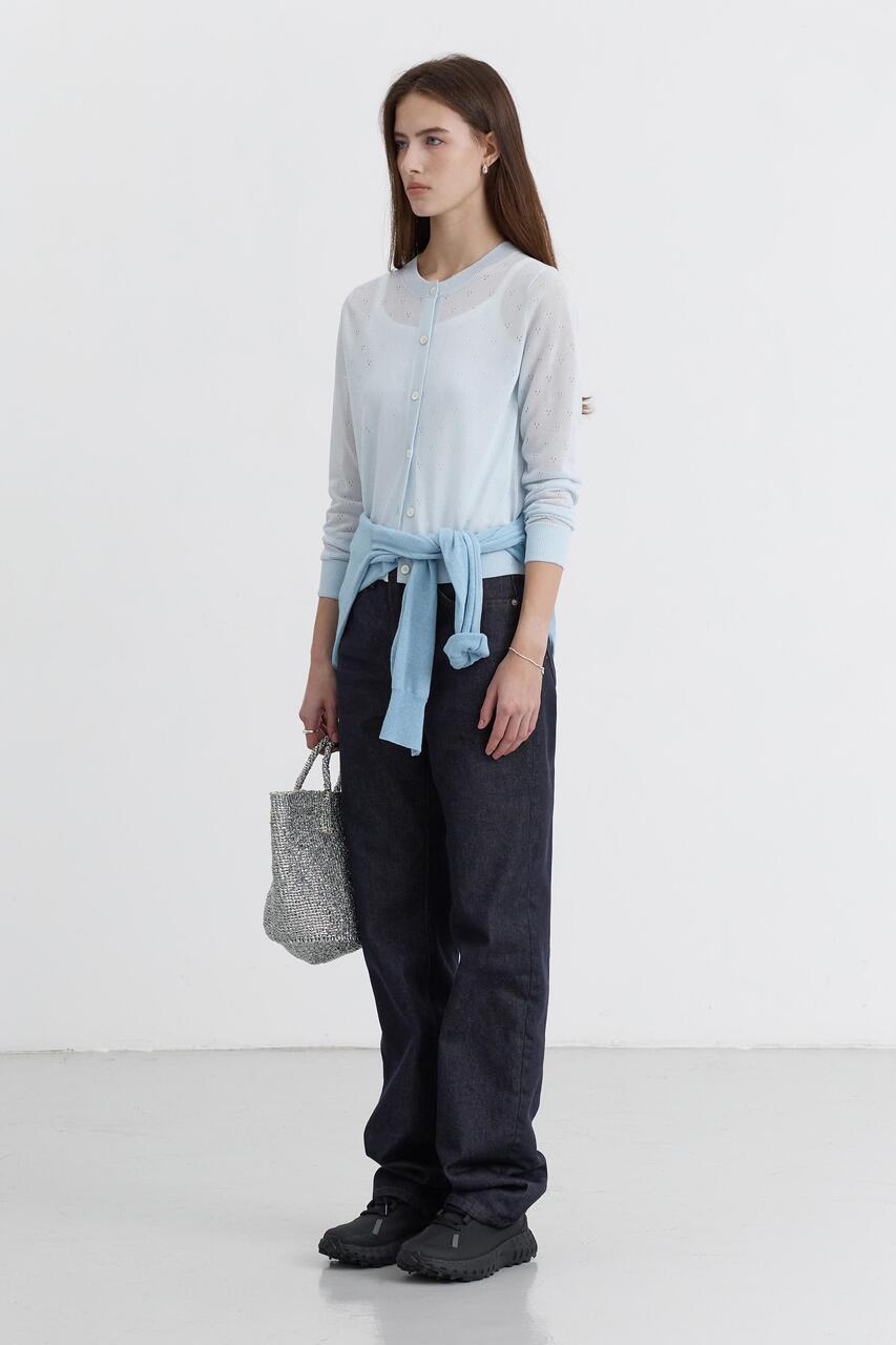Dunst Crewneck Sheer Cardigan Soft Blue