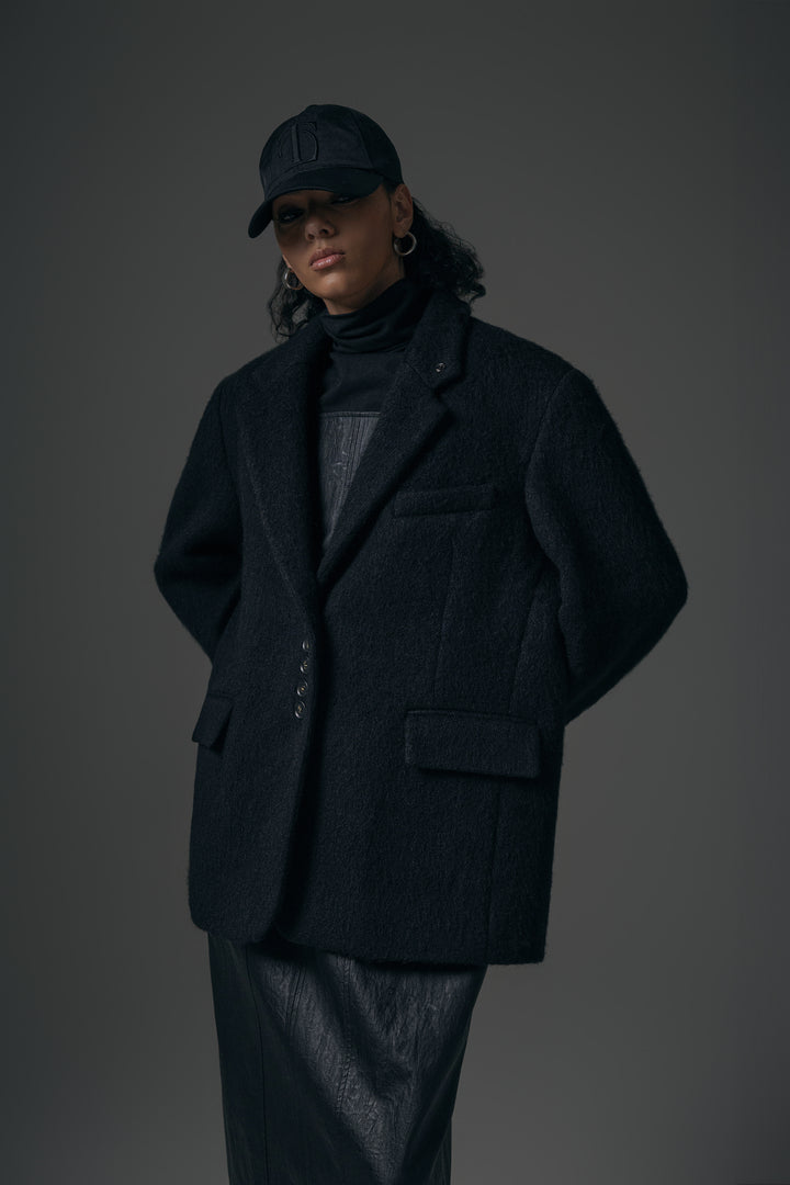 Treemingbird Alpaca Wool Tailored Button Up Jacket Black