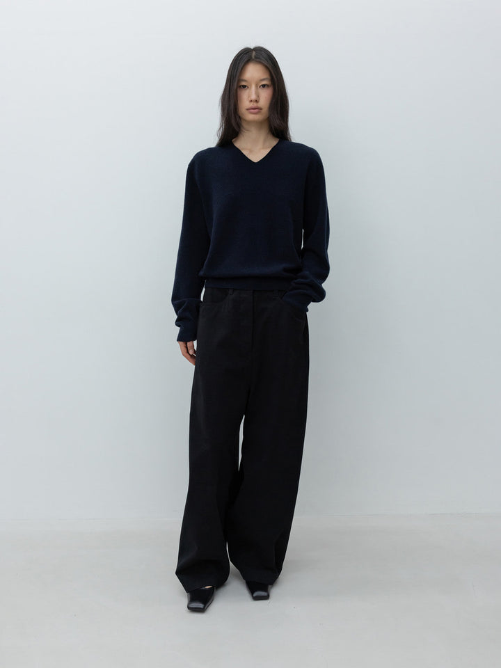 Low Classic Wide-Fit Curved Cotton Pants Black