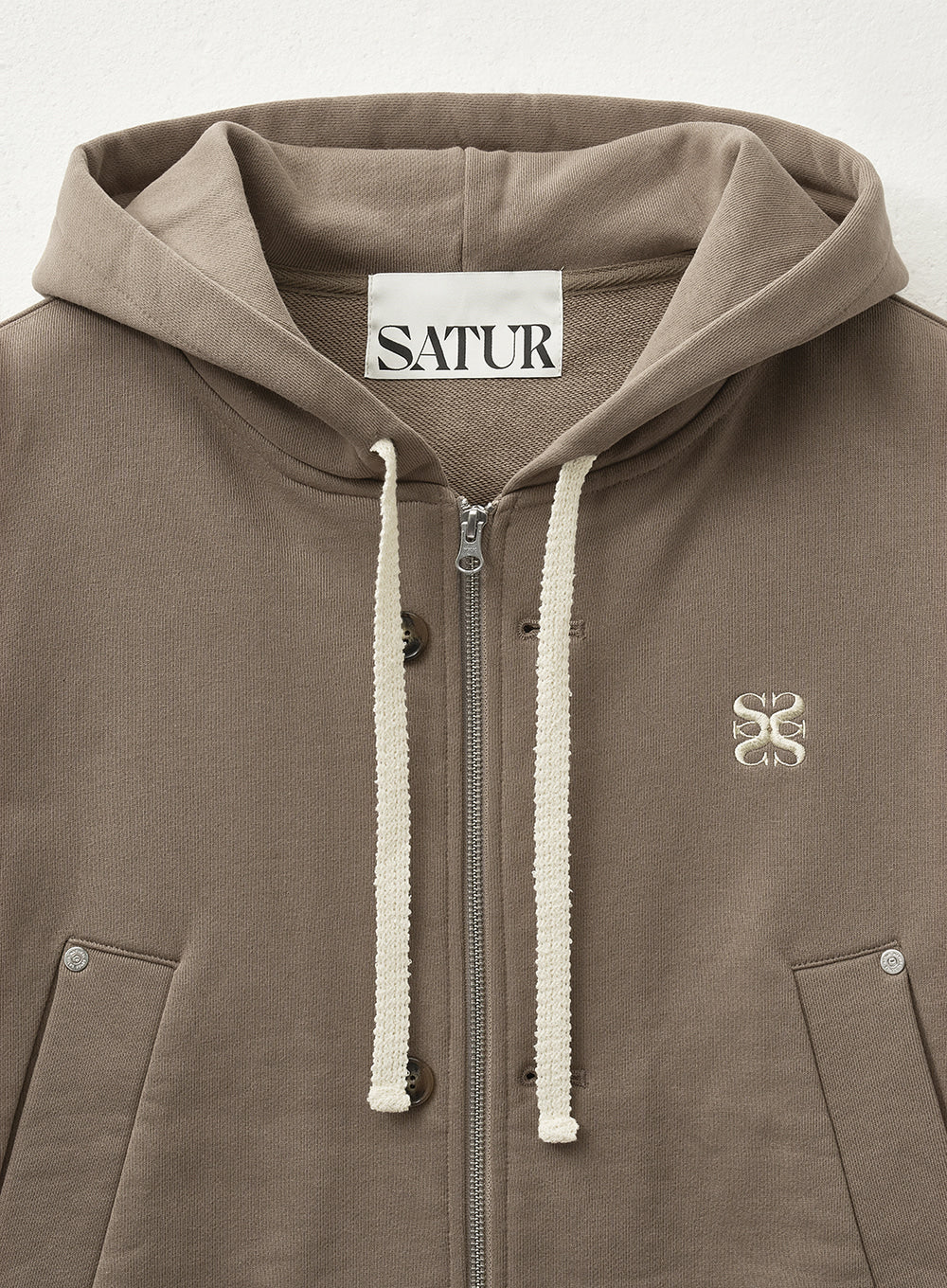 [satur] (W) Teo Cotton All Day Hood Zip-up - Brown