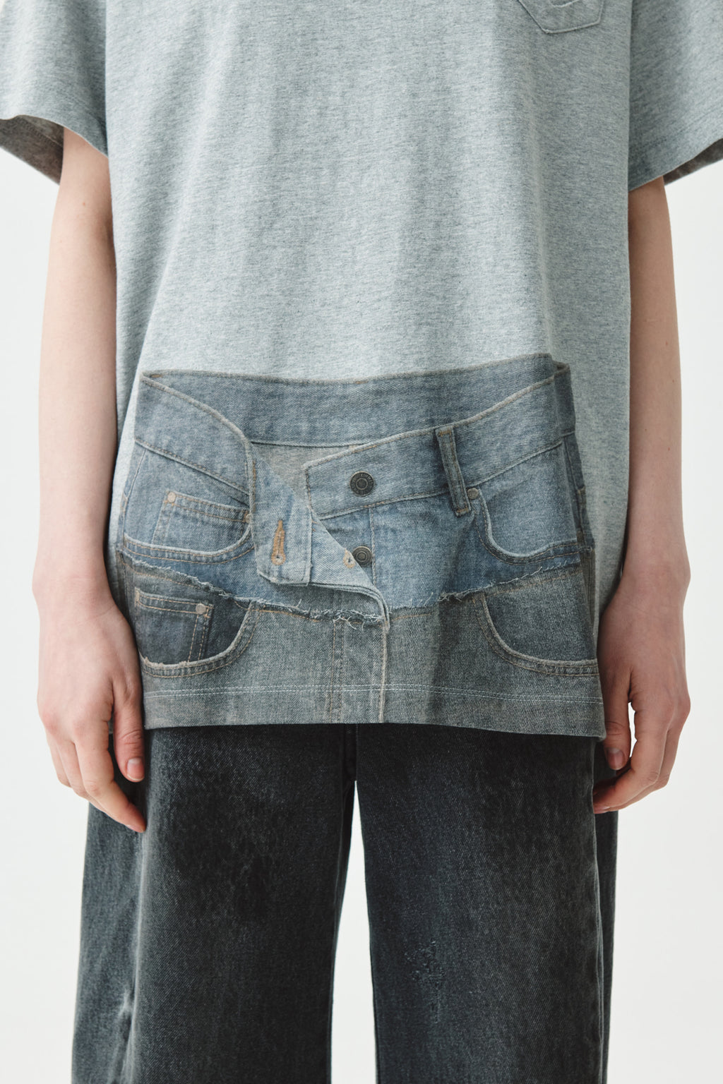 Matinkim Matin Kim Denim Printing Oversize Top IN Light Grey