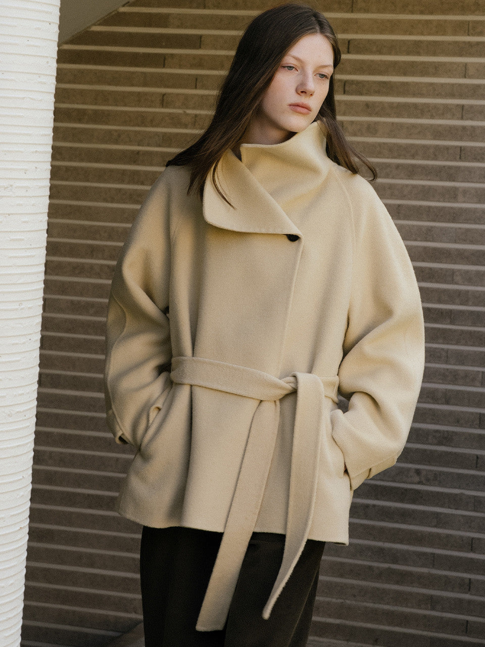 Tillidie Wool 100 handmade half coat Butter