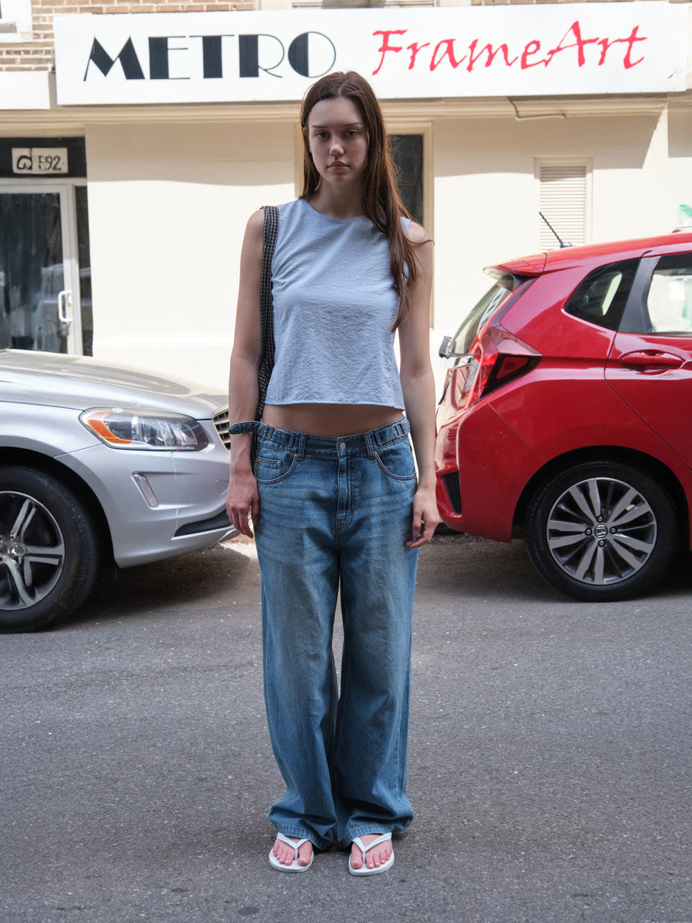 Low Classic Sheer Sleeveless Blouse Sky Blue
