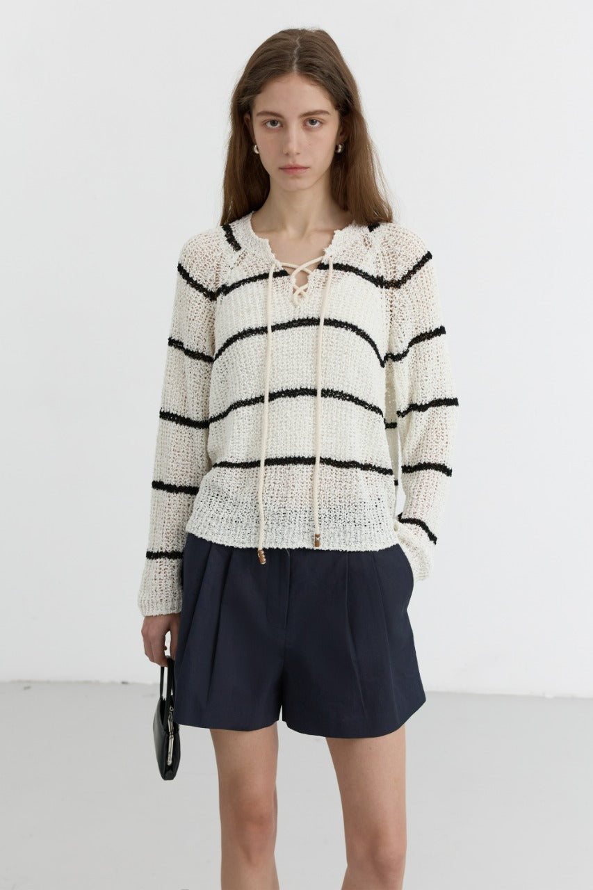 Dunst Crochet Edge Trim Knit Ivoryblack Stripe