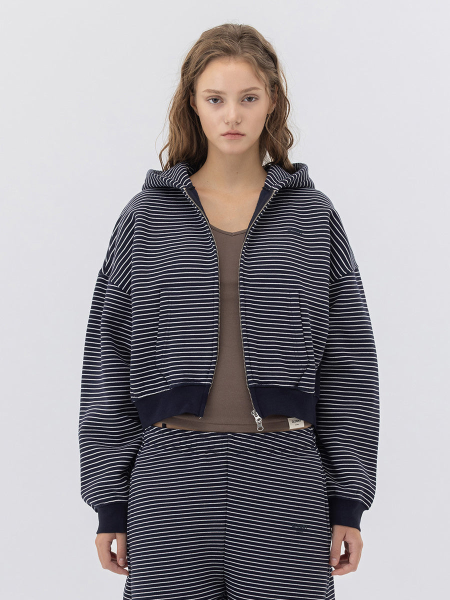 GLOWNY G Warm Core Stripe Zip Hoodie (Navy Stripe)