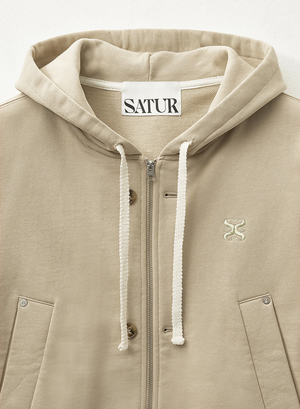 [satur] (W) Teo Cotton All Day Hood Zip-up - Beige