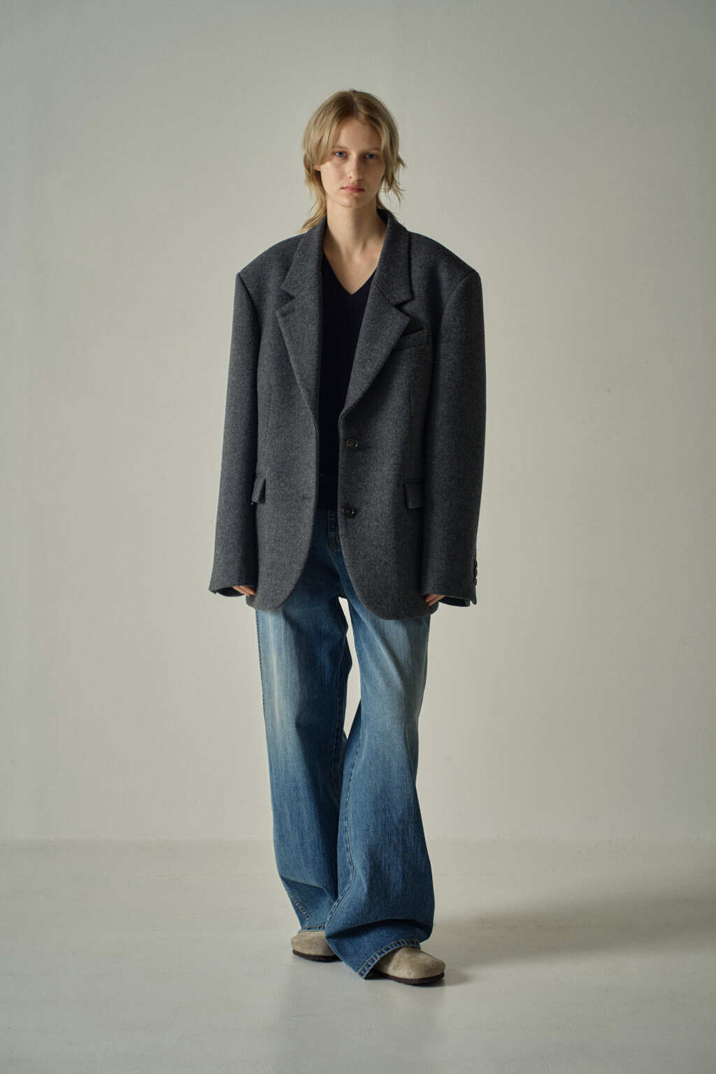 Facade Pattern Cashmere Blazer Coat charcoal