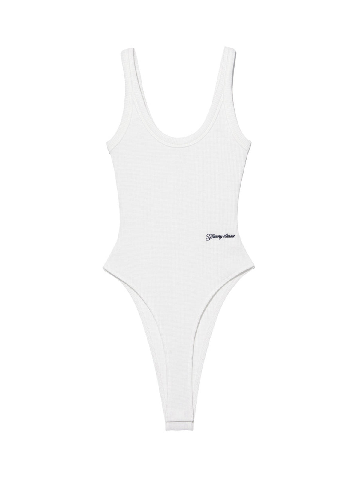 GLOWNY G Scoop Neck Waffle Bodysuit (White)