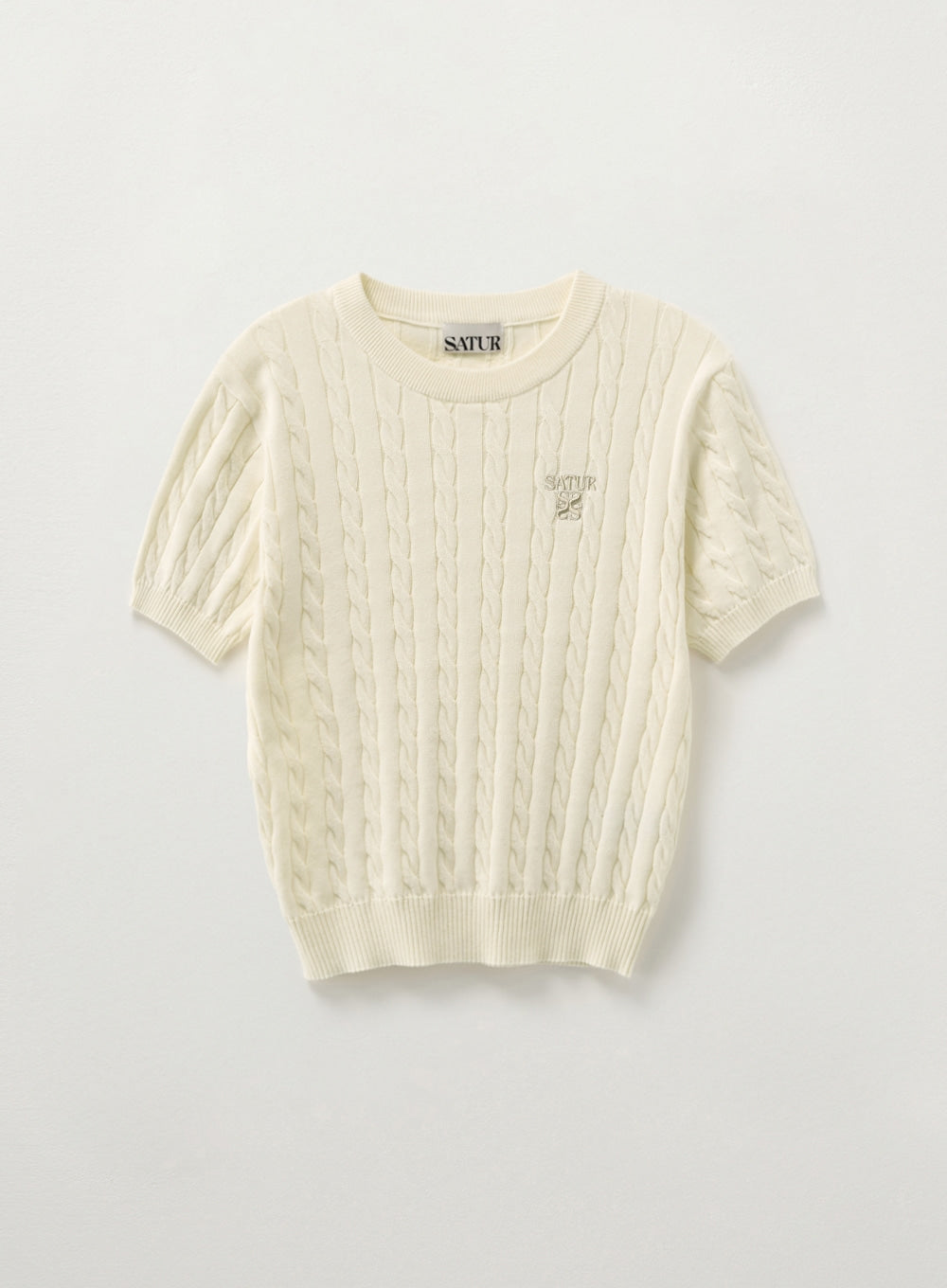 [satur] (W) Cable Crew Neck Half Knit - Cream