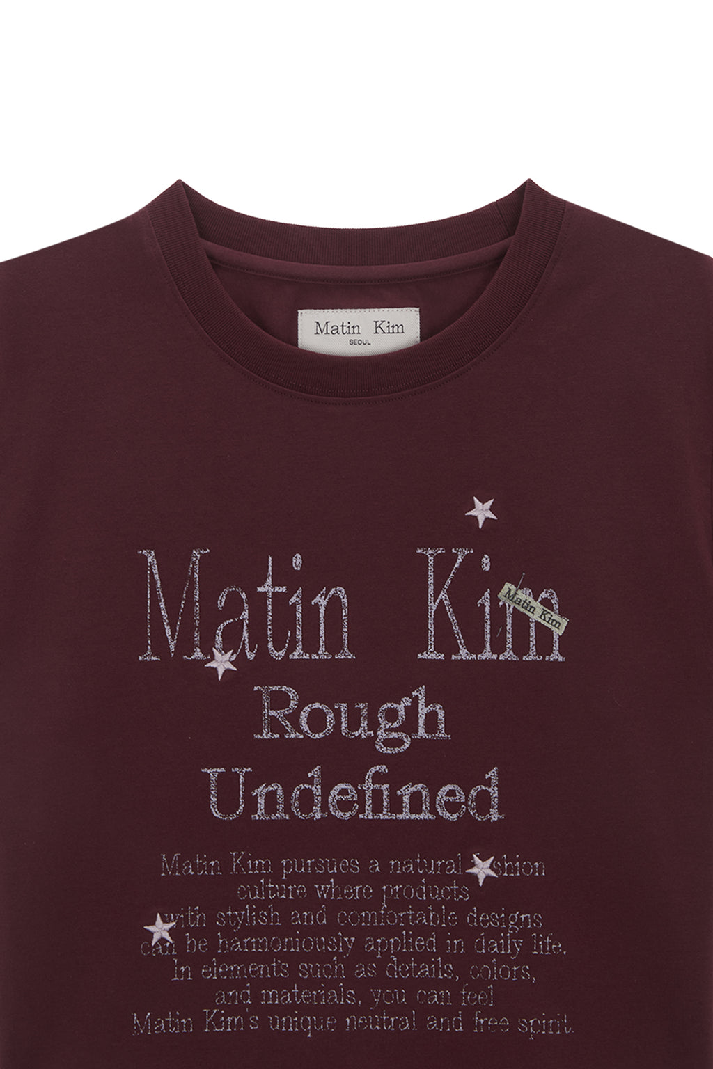 [matinkim] DAZZLE LETTERING CROP TOP IN BURGUNDY