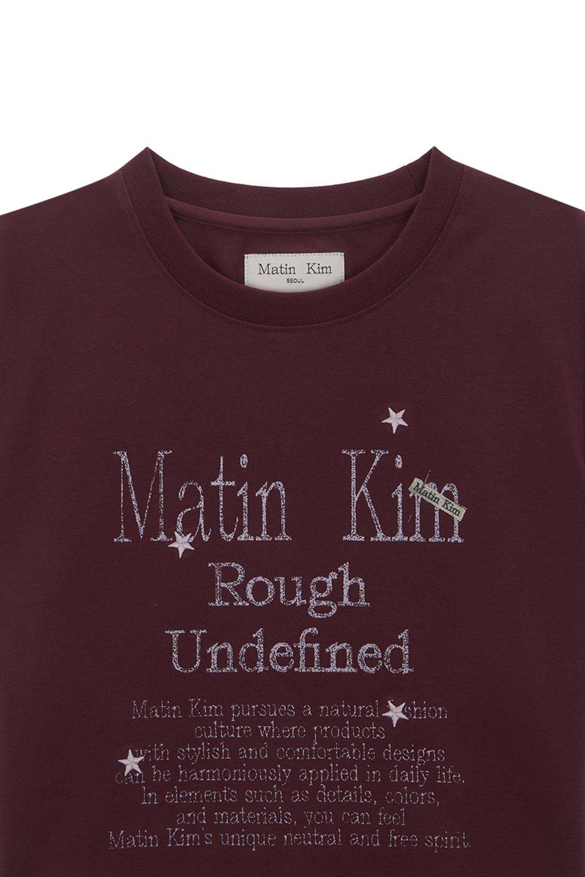 [matinkim] DAZZLE LETTERING CROP TOP IN BURGUNDY