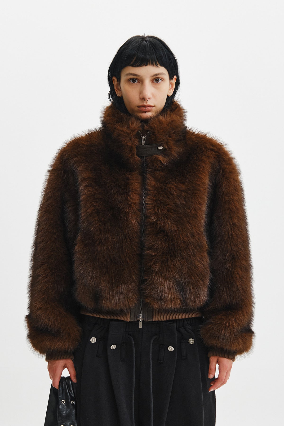 Matinkim Tab Detail Fur Jumper IN Brown