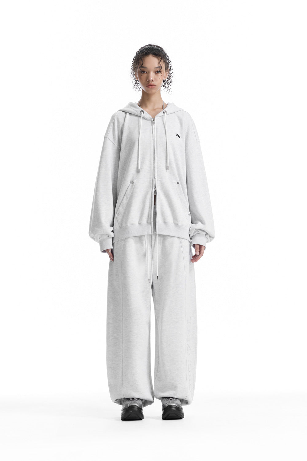 Treemingbird Embossed Logo Set-up Zip-up Hoodie Light Gray